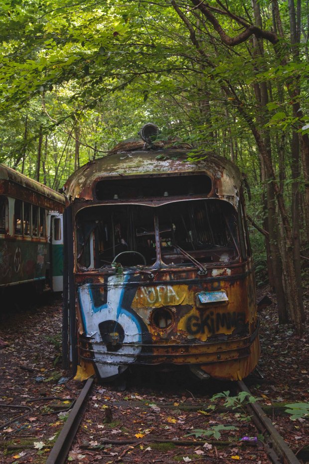 Vintage electric streetcars at the trolley graveyard; Roadtrip The Trolley Graveyard Artfulimgry